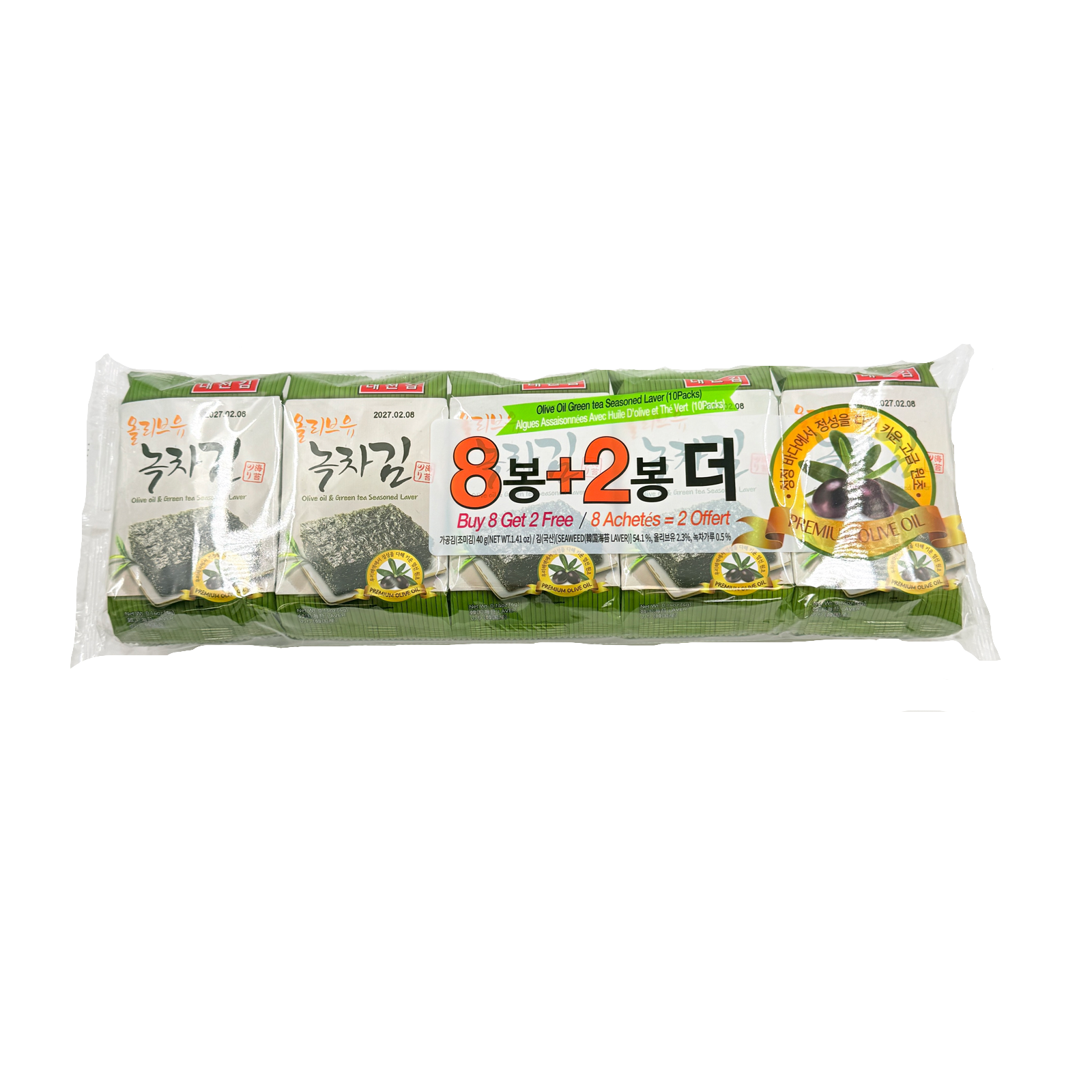 SEAWEED OLIVE OIL GREEN TEA SNACK (4G*10) * 12 대천김 10단 올리브 녹차 도시락 김